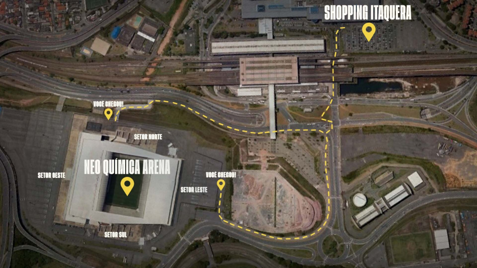Mapa de rota do Metr&ocirc; at&eacute; a Arena