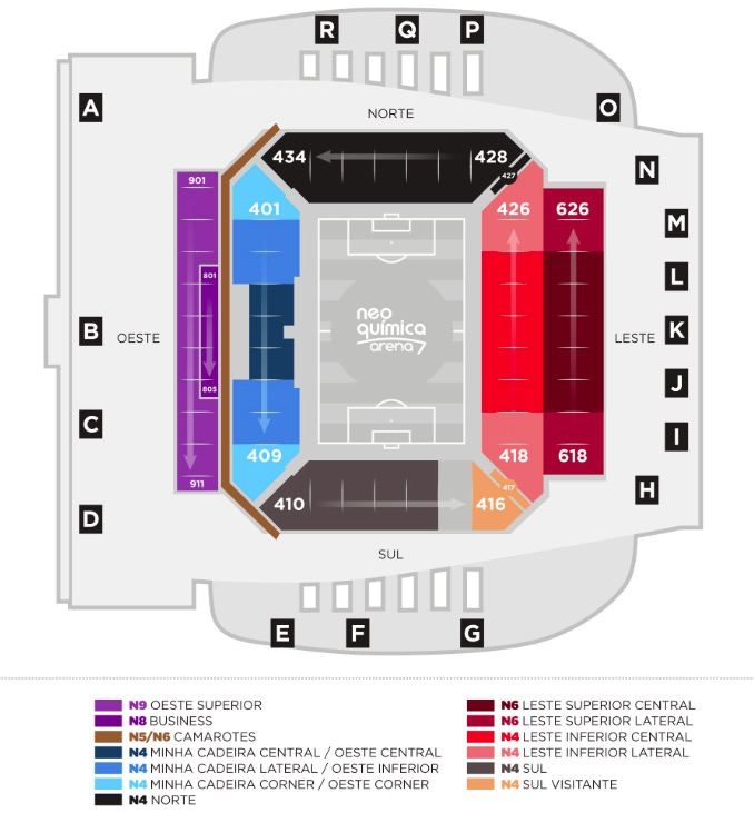 Mapa de setores e port&otilde;es da Neo Qu&iacute;mica Arena